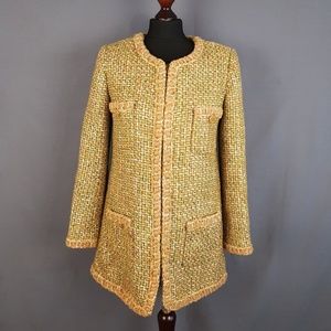 Chanel Tweed Wool Blazer Coat Zip Womens Size M